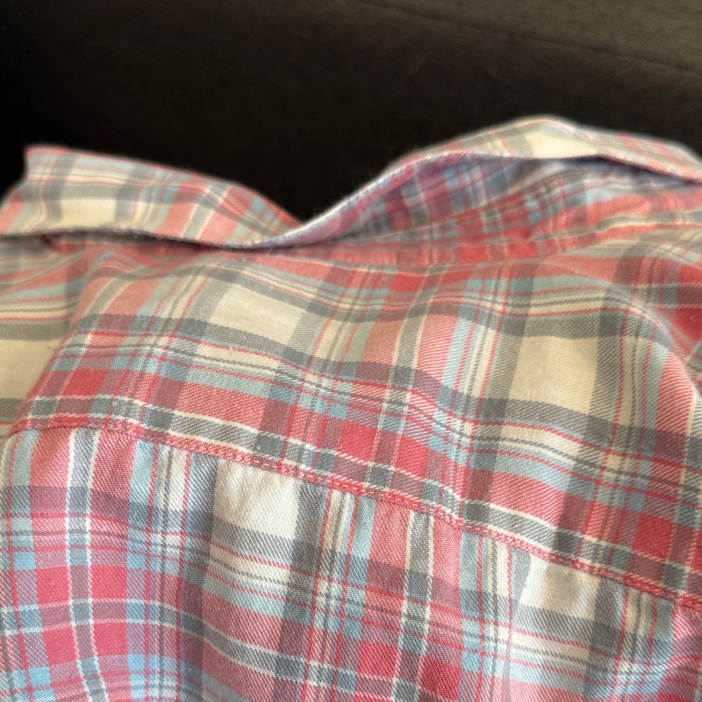 Faherty Men's White and Red with Blue stripe Plaid Shirt - Picture 12 of 12